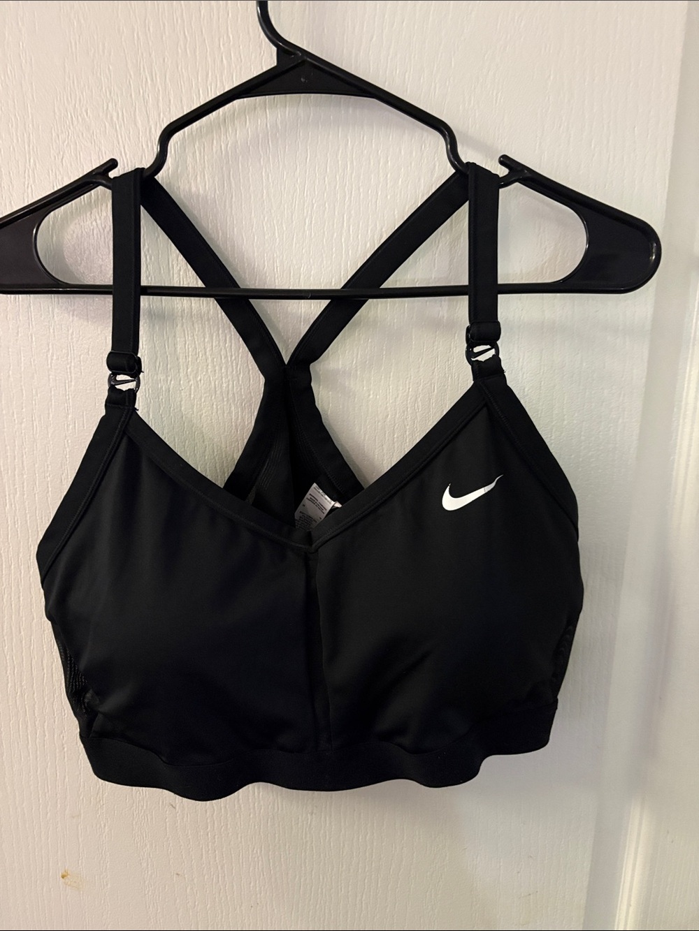 Nike Black Cross-Back Sports Bra with White Swoosh